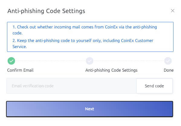 Setting Anti-phishing Code