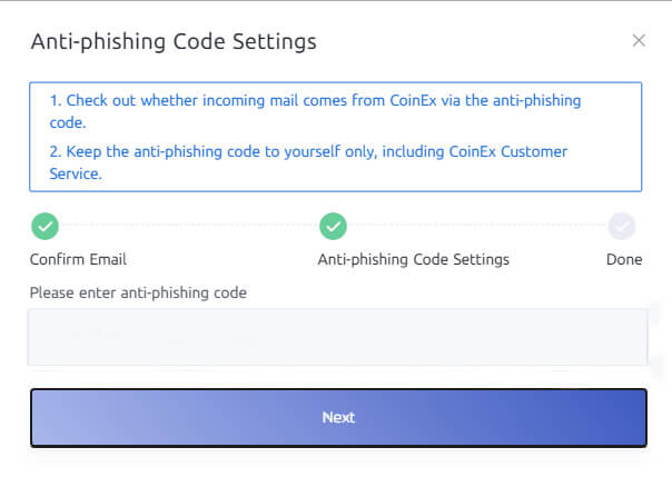 Setting Anti-phishing Code