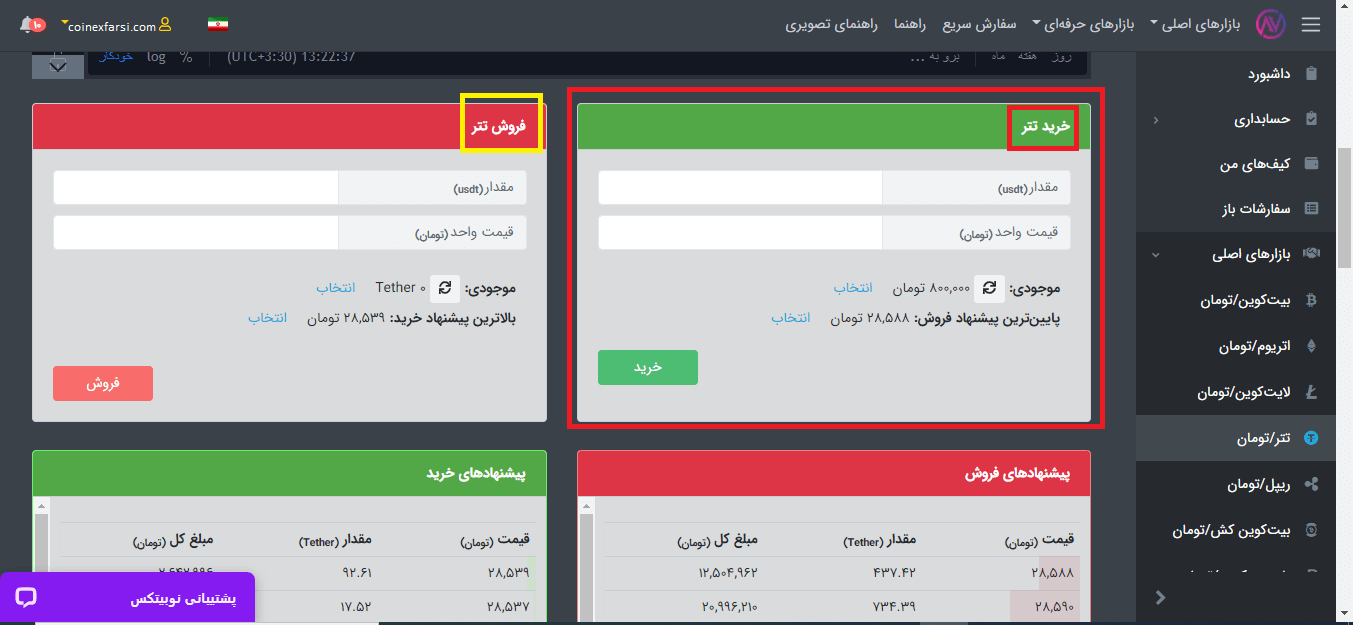 قسمت خرید تتر در نوبیتکس