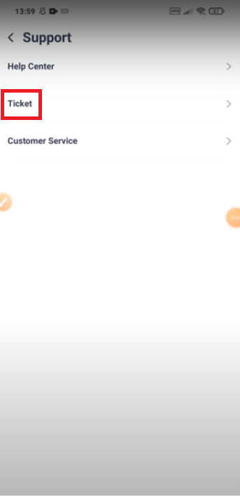 آوردن قسمت تیکت در موبایل کوینکس